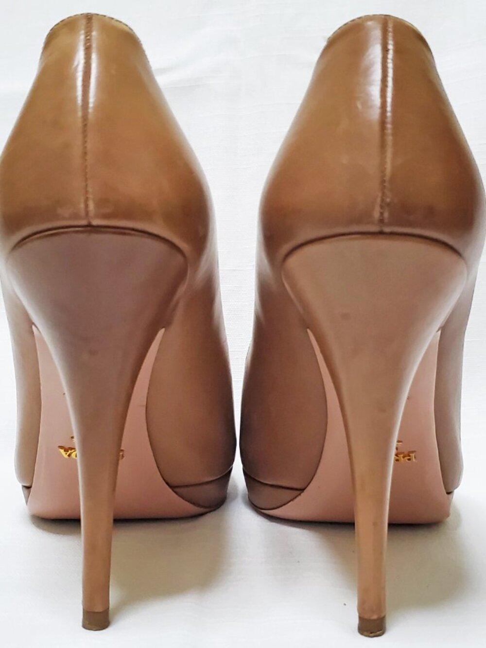 Authentic PRADA Nude Leather Peeptoe Stiletto Size 39 - Picture 7 of 16